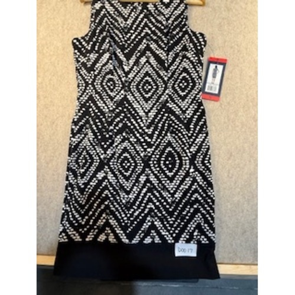 Mario Serrani Italy Womens Black White Geometric Diamond Sheath Dress Size 8 NWT